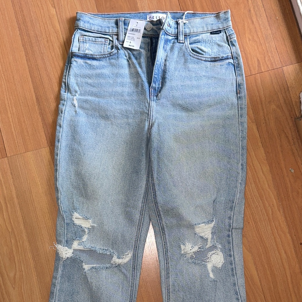 Cello Light Blue Distressed Straight Leg Jeans